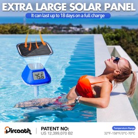 Pircaath 2026 Next-Gen Solar Pool Thermometer Floating Easy Read, Digital Pool Thermometer with Extra-Large Backlit LCD Screen & Rope, IP68 Waterproof Pools Water Temperature Gauge for Hot Tub, Spa