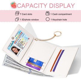 Modacarry Small Cute Wallet with Strawberry Coquette Bow Print ID Credit Card Holder for Women Girls (CREAM)