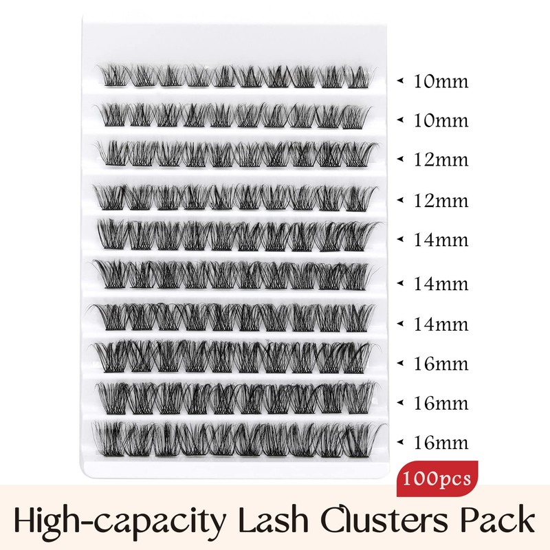 Goddvenus Cluster Lashes D Curl Individual Lashes, 100pcs Lashes Individual