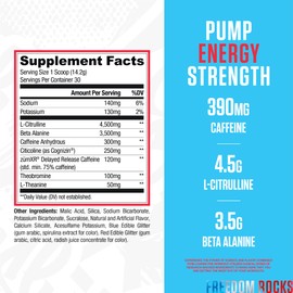 RYSE Loaded Pre Workout Powder - Freedom Rocks - Daily Pre-Workout for Men & Women with 390mg Caffeine, Beta Alanine, and Citrulline for Pump, Focus, and Energy - 30 Servings