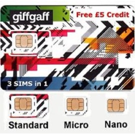 giffgaff PAYG (Trio)(Standard + Micro + Nano) SIM card GIFFGAFF UK +£5 FREE US SELLER
