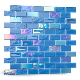 Adedeo Glass Mosaic Tile Azure Blue 12 x 12 Inch Glossy Glass Tile for Swimming Pool Kitchen Backsplash Shower Waterline Fountain Spa Wall (5-Pack, 5 sq.ft.)