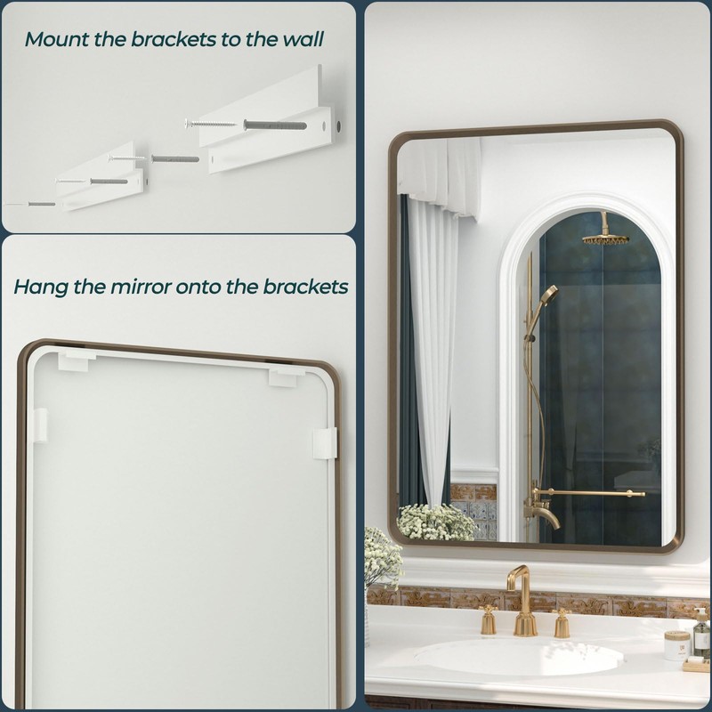 OKPAL 20x28 Bronze Bathroom Mirror, Brushed Metal Bathroom Vanity Mirrors