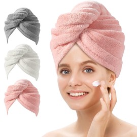 YAKOLAK Microfiber Hair Towel Pack of 1, Hair Towel with Button, Super Absorbent Hair Towel Wrap for Curly Hair, Fast Drying Hair Turban Towel for Women, Anti Frizz Microfiber Towel (Pink)