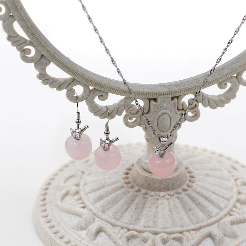 JunyiDIY Apple Pendant Earrings for Women | Pink Rose Quartz