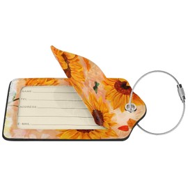 2 Pack Sunflowers Luggage Tag for Suitcases Butterfly Retro Art Sunflower PU Leather Bag Travel Suitcase ID Identifier Baggage Tags for Women Men Travel