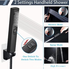 LUYU Two in one Function Black Handheld Square Shower Head, High Pressure Showerhead Handheld Shower Wand Sprayer（Black）