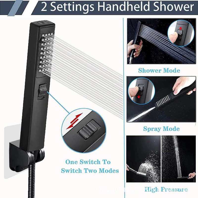 LUYU Two in one Function Black Handheld Square Shower Head,