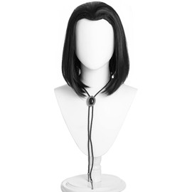 Vincent Vega Wig with Bolo Tie for Adult Men Short Black Pigtail Wigs for Mens Costume Cosplay Halloween Party