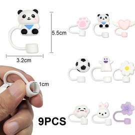 Ruayia 9 Stück Strohhalm Abdeckungen, Wiederverwendbare Cartoon Strohhalm Abdeckung mit Silikon Strohhalmspitzen Abdeckungen, Staubgeschützter Strohhalm Abdeckungen für Alle 10MM Strohhalme