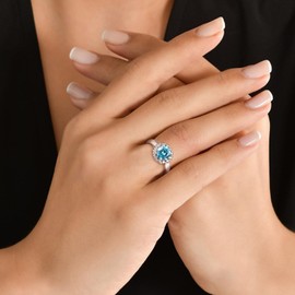 CAIDIKA 3.4 Carat Gemstone Ring Statement Cocktail Party Ring 925 Sterling Silver VVS Moissanite Engagement Ring Aquamarine Ring for Men Women, Size 7