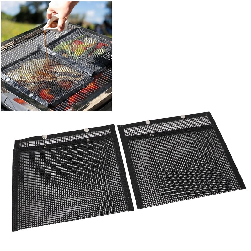 2 Pcs BBQ Mesh Grill Bags Reusable Glass Fibre Heat