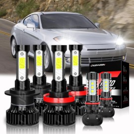 CHUSYYRAY Fit Hyundai Tiburon 2007 2008 Combo 6X LED Headlights High Low + Fog Light Bulbs