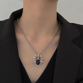 Cimenexe Punk Enamel Spider Choker Necklace Silver Spider Pendant Necklace Gothic Spider Collar Necklace Black Enamel Spider Necklace Jewelry for Women and Girls Gifts