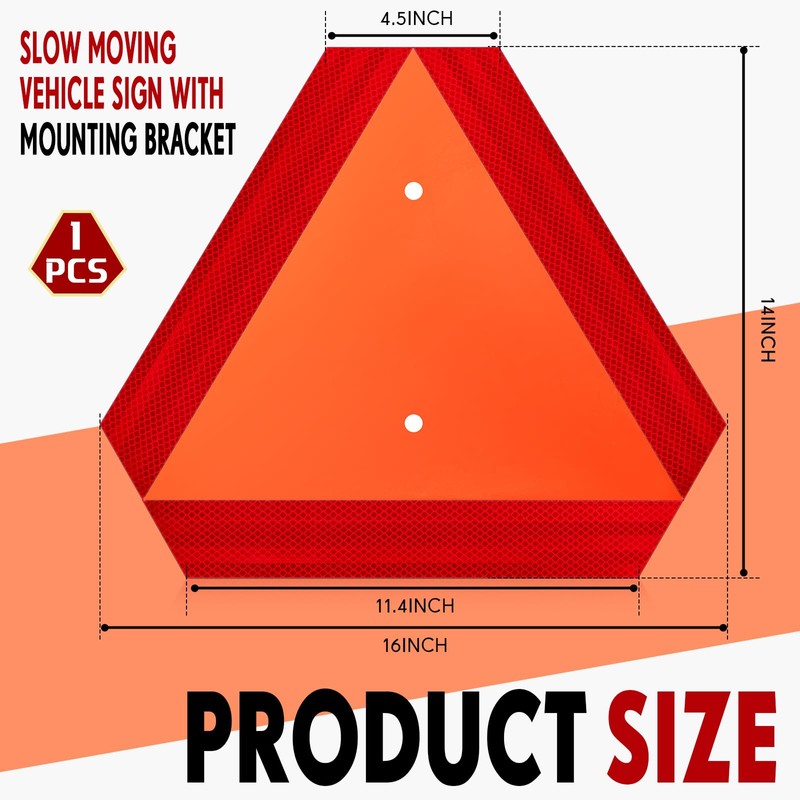 Yaocom 1 Set Slow Moving Vehicle Sign with Mounting Bracket