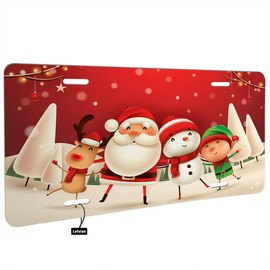 Lefolen Christmas Car Front License Plate Cute Santa Claus Snowman Reindeer and Elf US Standard Vehicles 6 X 12 Inch Auto Cars Tag Novelty Vanity Plate Aluminum