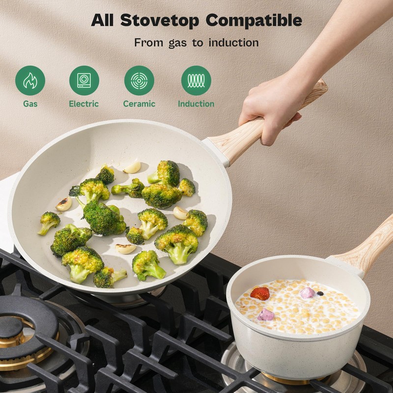 13 Pcs Pots and Pans Set, Nonstick Cookware Sets White