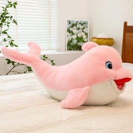 AQCQDQ Dolphin Cuddly Toy, Stuffed Toy, Dolphin Plush Toy, Simulation Dolphin Plush Cushion, Cute Dolphin Dolls Toy for Boys Girls Sleeping Pillow Gift (35 cm, Pink)