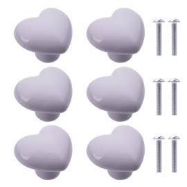 6Pcs Furniture Ceramic Knobs Heart Shape Ceramic Cupboard Drawer Knobs Ceramic Handles with Screws for Children's Room Kitchen Cupboards Bookshelf (Purple)