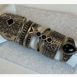 Free People Count Your Lucky Stars Ring Set br Black/Gold Size: Os