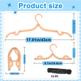 Erinnmy 20 Pcs Travel Hangers Foldable Hangers, Portable Folding Clothes Hanger, Lightweight Folding Hanger Travel Accessories for Home School, 4 Colors with Clothesline