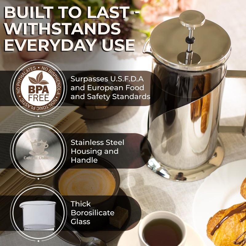 Cafe Du Chateau Stainless Steel French Press Coffee Maker 34