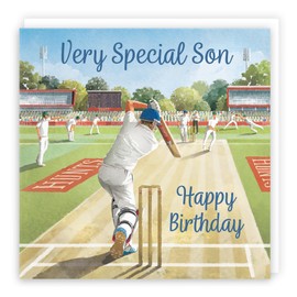 Hunts England - Son Cricket Fun Birthday Card - Milo's Gallery - Sport Birthday Card For Son - Birthday Card For Cricket Fan Son - For Boys, Men, Kids, Adults