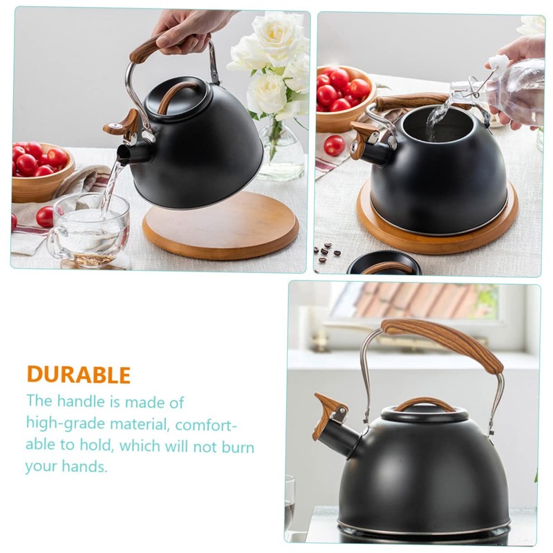 GRIRIW Ergonomic Handle Design Black Whistling Kettle for Heating Tea