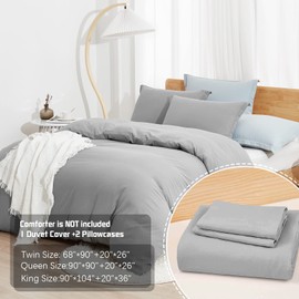 Dreaming Wapiti Duvet Cover Queen,Washed Microfiber Ice Grey Queen Size Duvet Cover Set,Solid Color - Soft and Breathable with Zipper Closure & Corner Ties (Ice Grey, Queen)