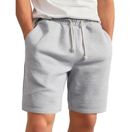 Zengjo Cotton Athletic Shorts Men 9 Inch with Pokcets Drawstring Elastic Waist(Heather Grey,S)