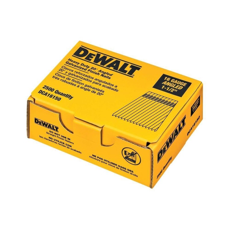 DEWALT Finish Nails, 20-Degree, 1-1/2-Inch, 16GA, 2500-Pack (DCA16150)