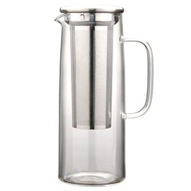 TAMUME Glass Water Pitcher with Stainless Steel Filter, 1.2L Cold Brew Coffee Pot with Mesh Filter