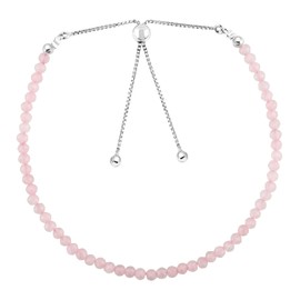 Natural Rose Quartz Gemstone Beads Bolo Bracelet, Adjustable Slider Box Chain, Energy Stones, Chakra Healing Crystals, Silver Plated, Birthstone, Gemstones Women Jewelry, Anniversary Gift