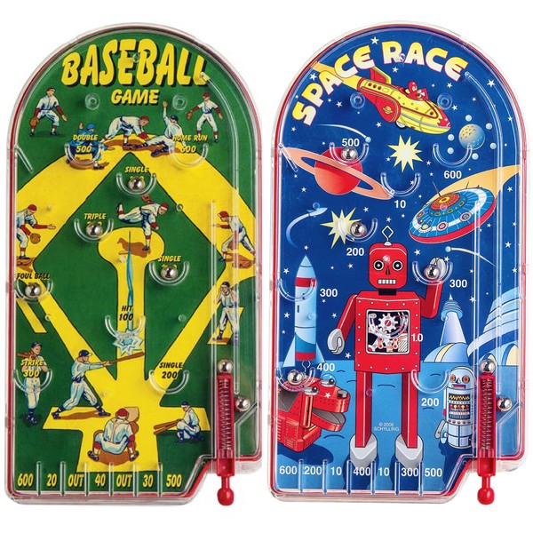 Schylling Classic 10" Pinball Games Space Race & Home Run! Baseball Gift Set Bundle - 2 Pack