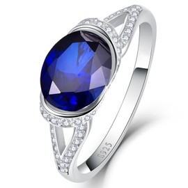 Yaresul 2ct Oval Cut Created Sapphire Ring for Women 925 Sterling Silver Blue Sapphire Ring Paved White Cubic Zirconia Engagement Wedding Band Ring for Women Size 9
