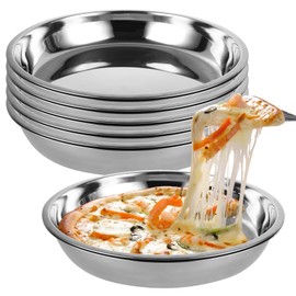 AKOLAFE 6 Pack Deep Dish Pizza Pan 12 Inch Stainless Steel Pizza Pan for Oven Large Pizza Plates Set Round Pizza Baking Sheet Metal Pizza Platter Personal Pizza Trays for Serving Cooking Grilling