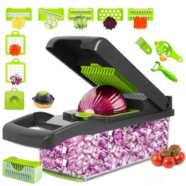 KitchenVelly 16-in-1 Vegetable Chopper with 8 Blades, Veggie Slicer & Dicer, Food Chopper with Container & Lid, Onion Chopper, Salad Chopper, Multi-Purpose Kitchen Tool for Easy Meal Prep