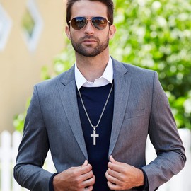 LeapoFaith Cross Pendant for Car Rearview Mirror Decoration Jesus Cross Charm for Car Hanging Accessories Ornament Lord's Prayer Cross Necklace For Adult Men Women With Bible Verse (Silver)