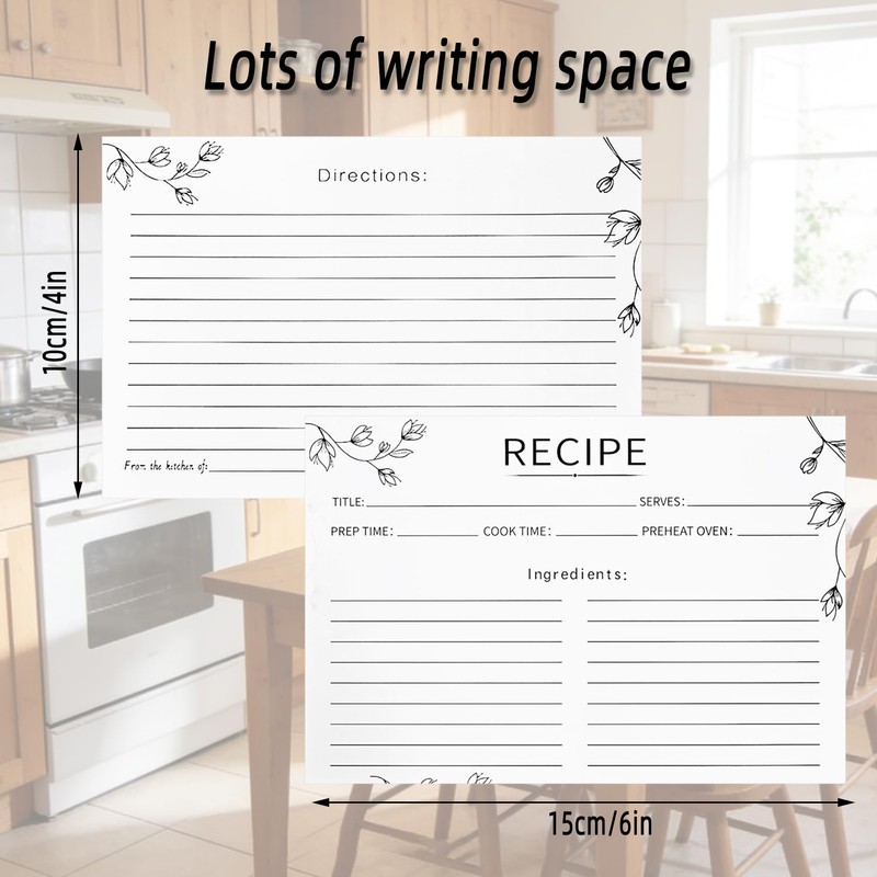Recipe Cards 4x6, 50 Count Double Sided Blank Thick Cardstock