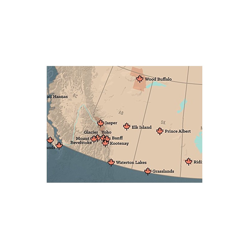 Canada National Parks Checklist Map 18x24 Poster (Tan & Slate