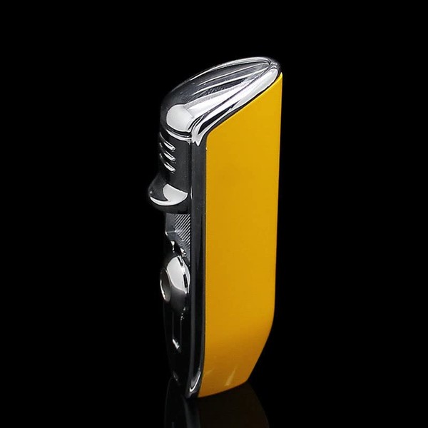 CIGAR IN STYLE Cigar Lighter, Yellow Triple 3 Jet Flame Refillable Butane Torch Lighter with Punch