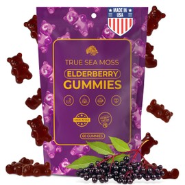 TrueSeaMoss Sea Moss Elderberry Gummies for Adults & Kids - Magnesium, Burdock Root & Bladderwrack – Supports Immune, Boost Energy, Skin & Hair Health, Detox – Made in USA - 60 Vegan Gummies
