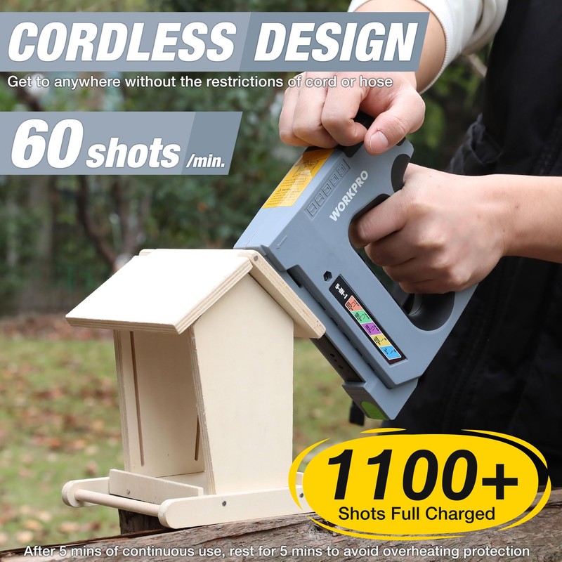 WORKPRO 5 in 1 Cordless Staple Gun, 3.6V Rechargeable Electric