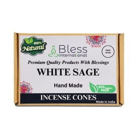 Bless-International White Sage 100%-Natural-Incense-Cones Handmade-Hand-Dipped Organic-Chemicals-Free for-Purification-Relaxation-Positivity-Yoga-Meditation The-Best-scents (60 Count)