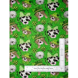 FlashPhoenix Quality Sewing Fabric –St Patricks Day Fabric Puppy Dog Shamrock Glitter 100% Cotton Fabric Yard 36 x 44 Inches