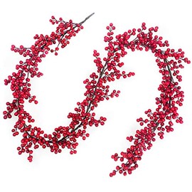 TURNMEON 6 Foot Valentines Red Berry Garland DIY Heart Shape Valentines Decorations 756 Red Berry Thick 108 Branch Wreath Indoor Outdoor Home Mantle Fireplace Holiday Decor