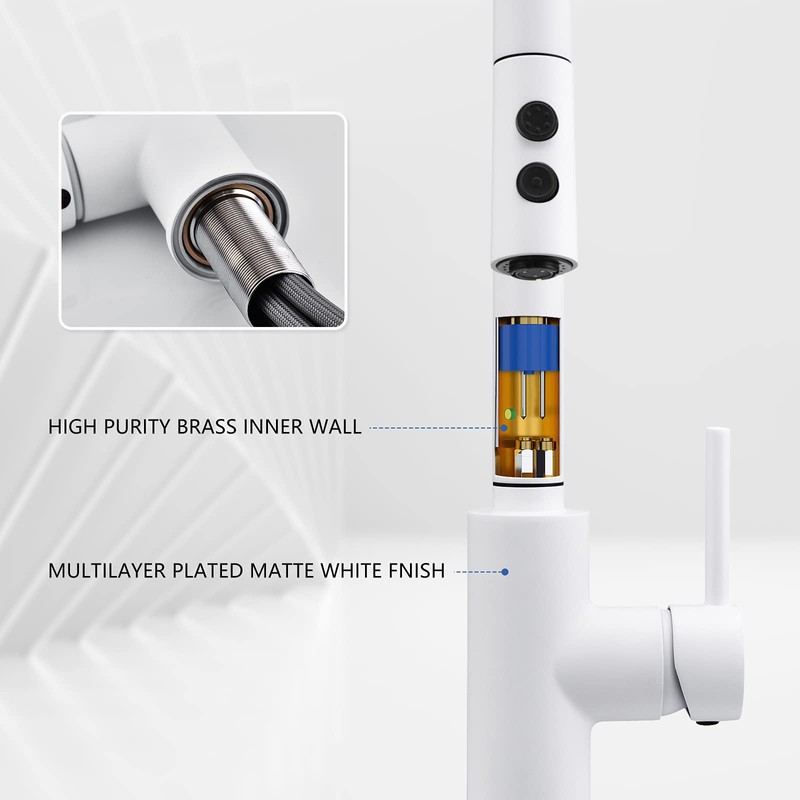 Peppermint Kitchen Sink Faucet Pull Down Matte White Kitchen Faucets