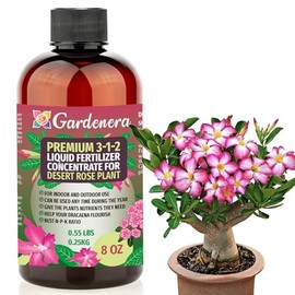 Premium Liquid Desert Rose Plant Fertilizer - 3-1-2 Concentrate for Indoor Plants and Flowers by Gardenera | Organic Plant Food for Desert Roses - 8oz