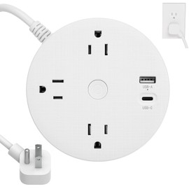 5FT Flat Plug Surge Protector Power Strip Extension Cord, 3 Outlets+USB A+USB C Ports, 45° Right Angle with On/Off Switch, Multiple Outlets Compact for Indoor Home Office Dorm Room Essentials