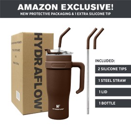 HYDRAFLOW Capri - 40oz Tumbler with Straw and Handle - Triple Wall Vacuum Insulated Tumbler - Insulated Smoothie Cup - Stainless Steel Tumbler - Reusable Tumbler with Lid - Cocoa